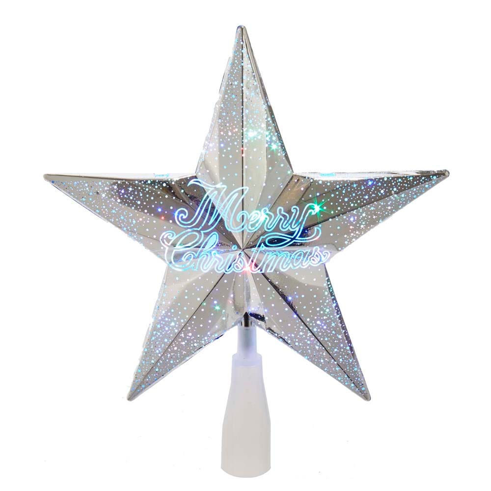 Kurt Adler 18-Light "Merry Christmas" Silver Star Treetop
