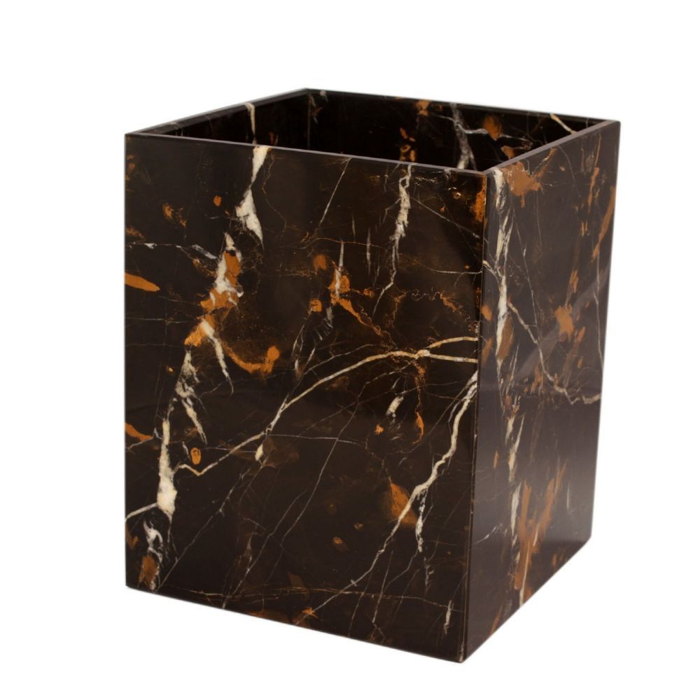Marble Crafter Myrtus Collection Black & Gold Square Waste Bin With Liner