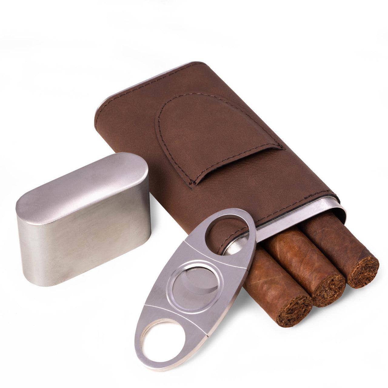 Bey Berk Leather 3 Cigar Case With Cigar Cutter. by Bey Berk