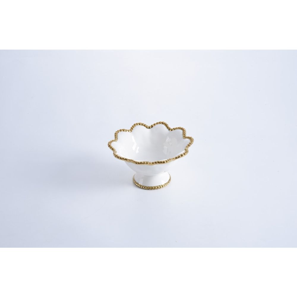Pampa Bay Golden Salerno Footed Bowl, Gold, Porcelain, 8 inches