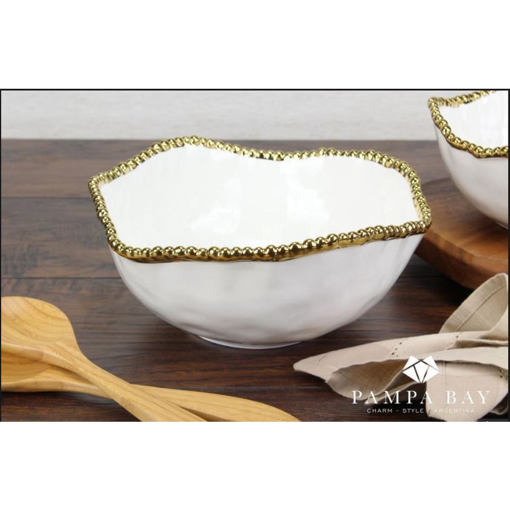 Pampa Bay Golden Salerno Porcelain Salad Bowl, White