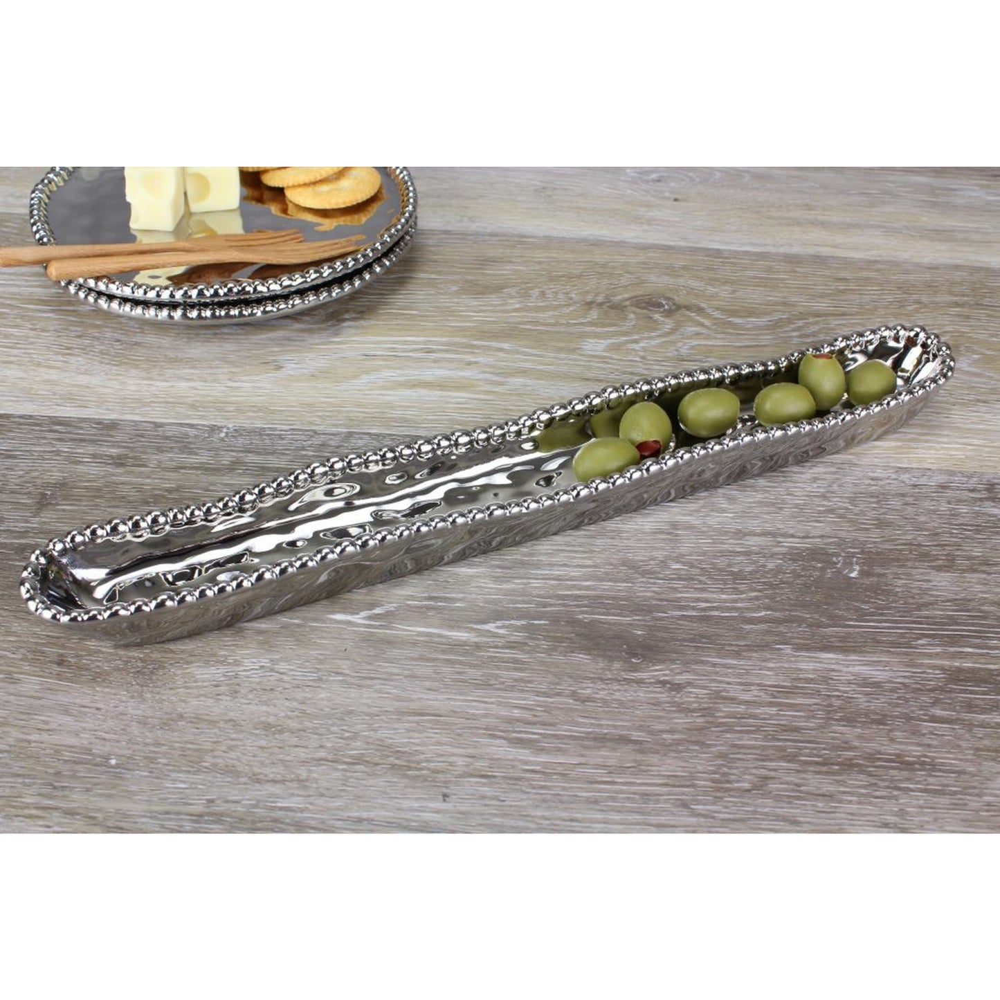 Pampa Bay Porcelain Olive Serving Dish, Silver, 1.75 x 14 inches