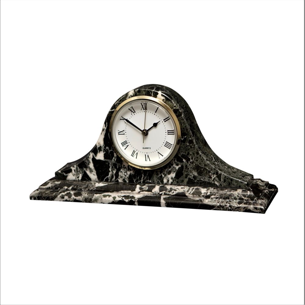 Marble Crafter Saturn Collection Black Zebra Marble Mantle Clock