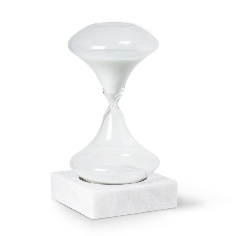 Bey Berk Luna 45 minute Art Deco Hourglass on White Marble Base White Sand by Bey Berk