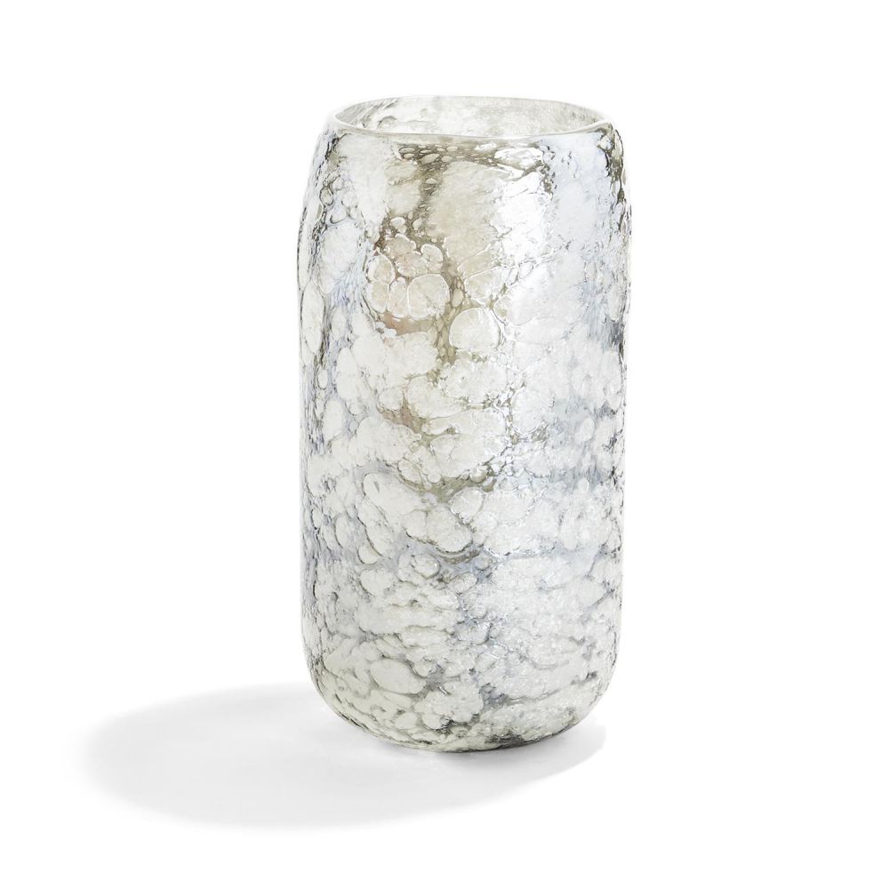 Two's Company Tozai Silver Clouds 14.5 inches Vase with White Marble Texture