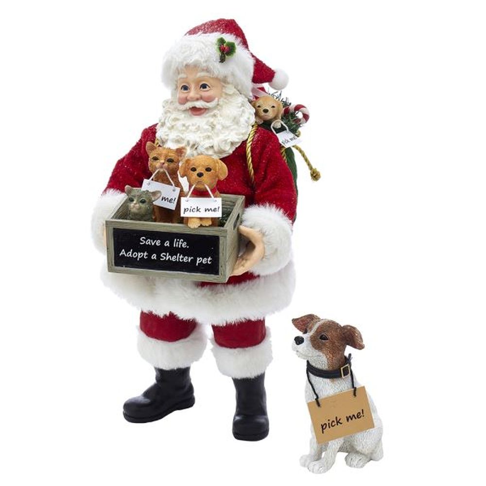 Kurt Adler 10.5" Adopt A Pet Santa with Dog 2-Piece Set Figurine, White