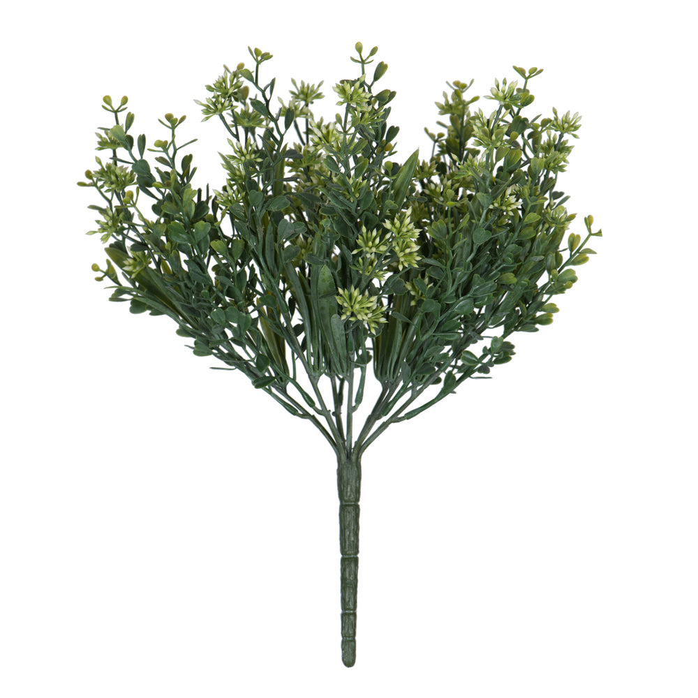 Vickerman 11"Mini Mixed Leaf Bush with White Buds Bush UV Coated, Set of 3