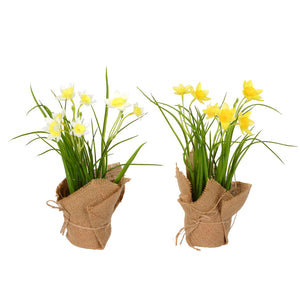 Vickerman 10" Artificial Yellow Daffodil In Burlap Pot Set Of 2
