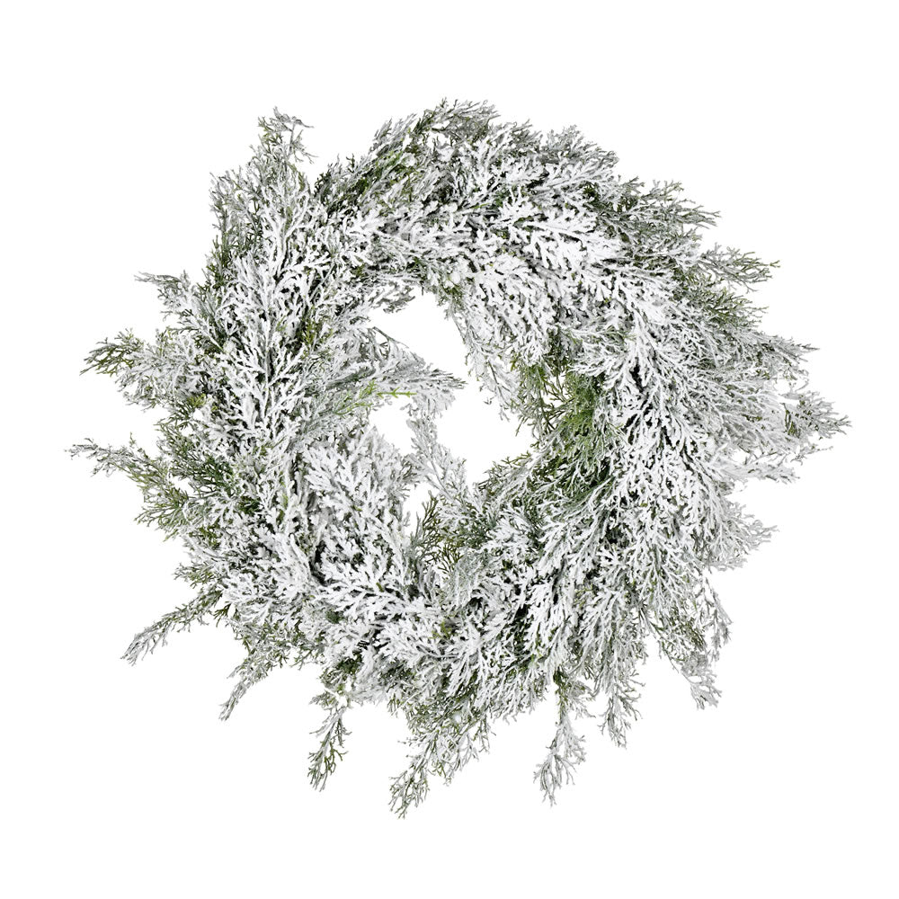 Vickerman 24" Artificial Snowy Cedar Wreath, Plastic