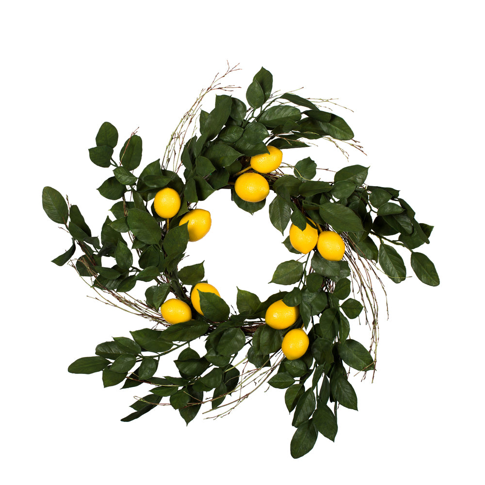 Vickerman 24" Artificial Green And Yellow Salal Leaf Lemon Wreath