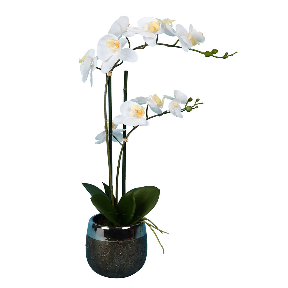 Vickerman 23" Artificial White Phalaenopsis in Metal Pot, Plastic