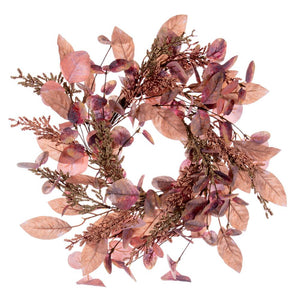 Vickerman 16" Dusty Rose Artificial Fall Eucalyptus And Berry Wreath Candle Ring
