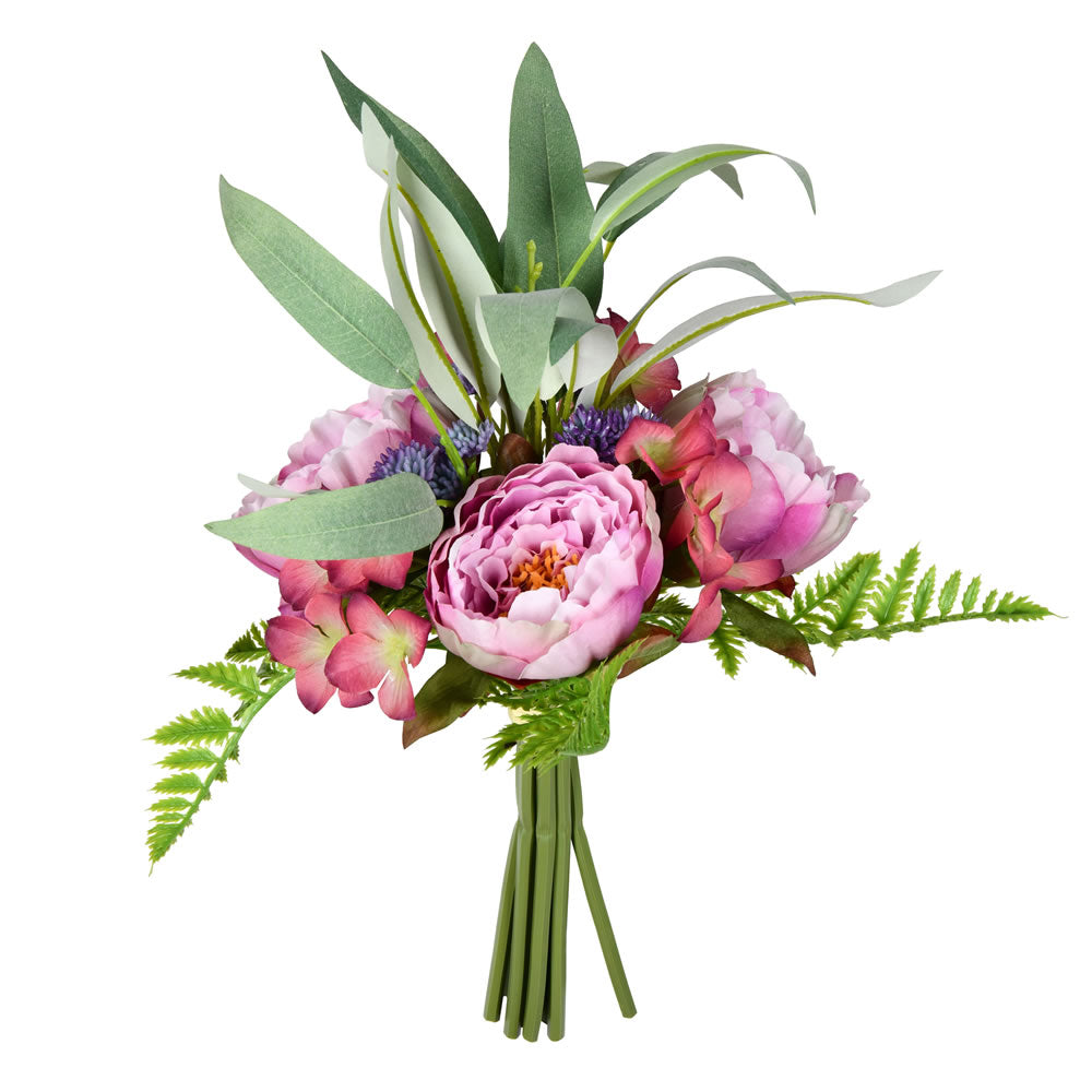 Vickerman 14'' Artificial Pink-Mauve Peony Bouquet, Pack Of 2