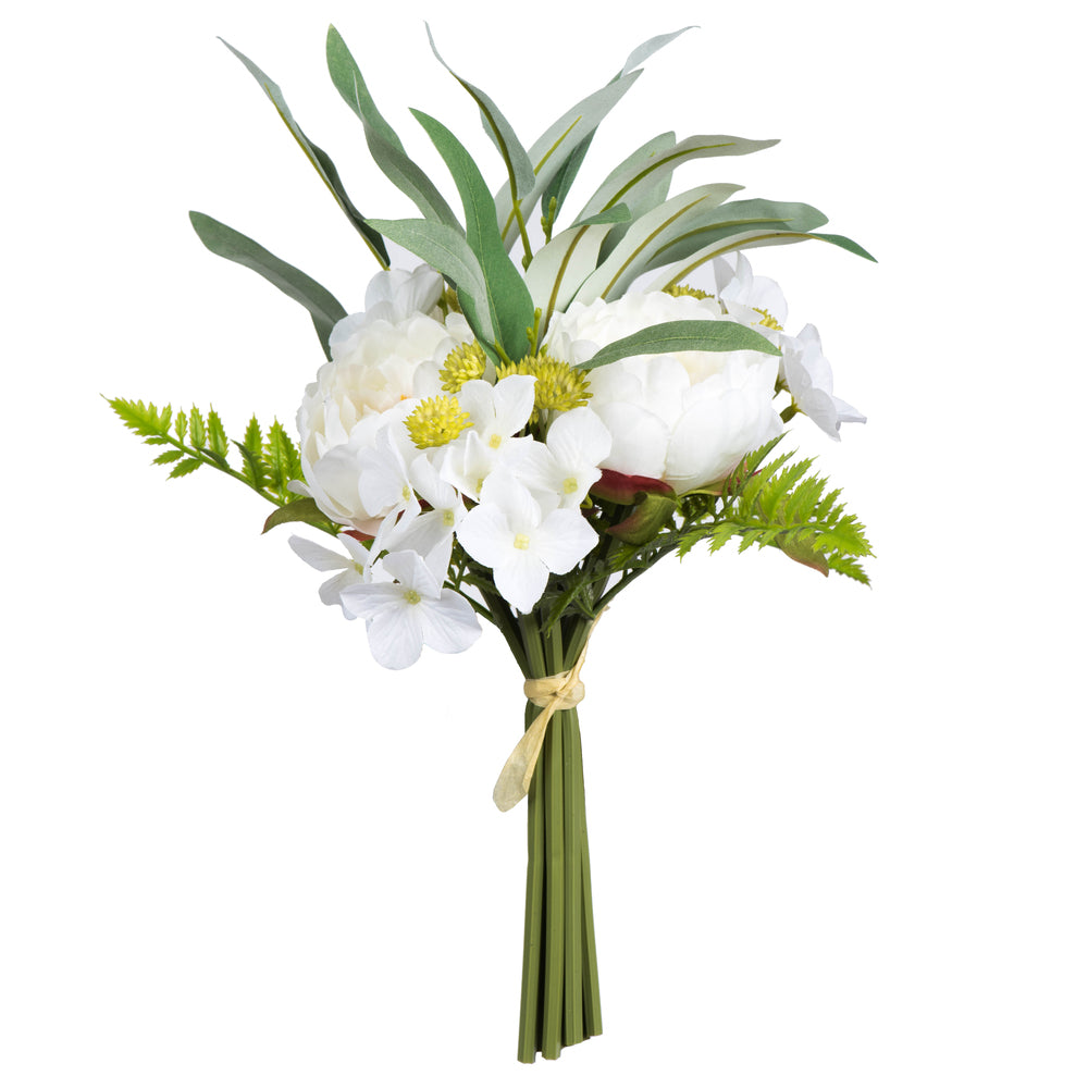 Vickerman 14'' Artificial White Peony Bouquet, Pack of 2, Fabric