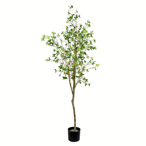 Vickerman 72" Artificial Potted Milan Leaf Tree In Black Planters Pot