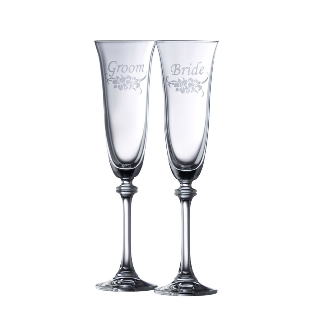 Galway Floral Bride & Groom Liberty Flute Pair, Glass