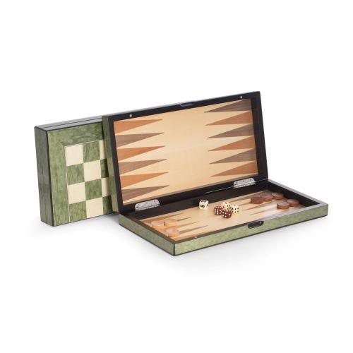 Bey Berk Lacquer Finished Brown Wood Backgammon & Chess Set by Bey Berk