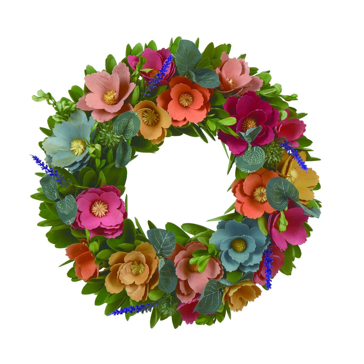 Transpac Wood Curl Bright Floral Wreath