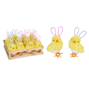 Transpac Foam Chicks With Bunny Ears In Crate, Set Of 12
