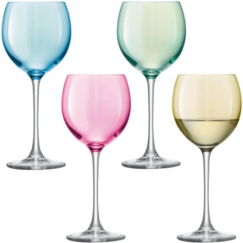 LSA International Polka Wine Glass 14 Oz Pastel Assorted Set Of 4