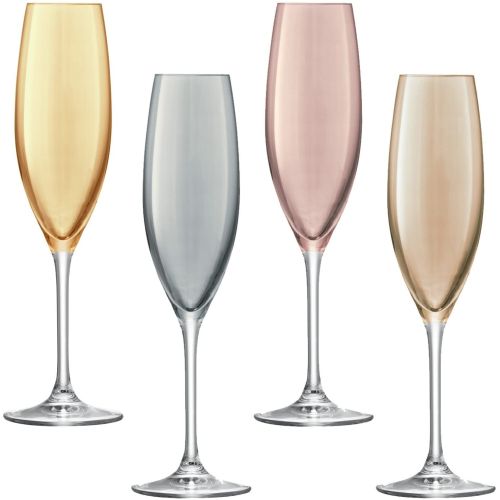 LSA International Polka Champagne Flute 8 Oz Metallics Assorted Set Of 4