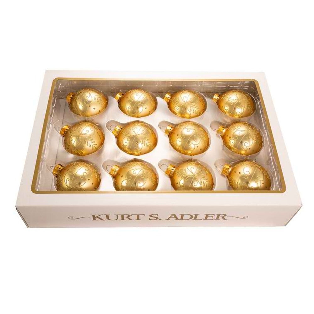 Kurt Adler 60Mm 12Pcs Gold Glass Ball Ornaments