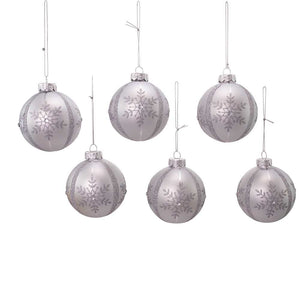 Kurt Adler 80MM Silver Snowflake Glass Ball Ornaments, 6-Piece Box Set