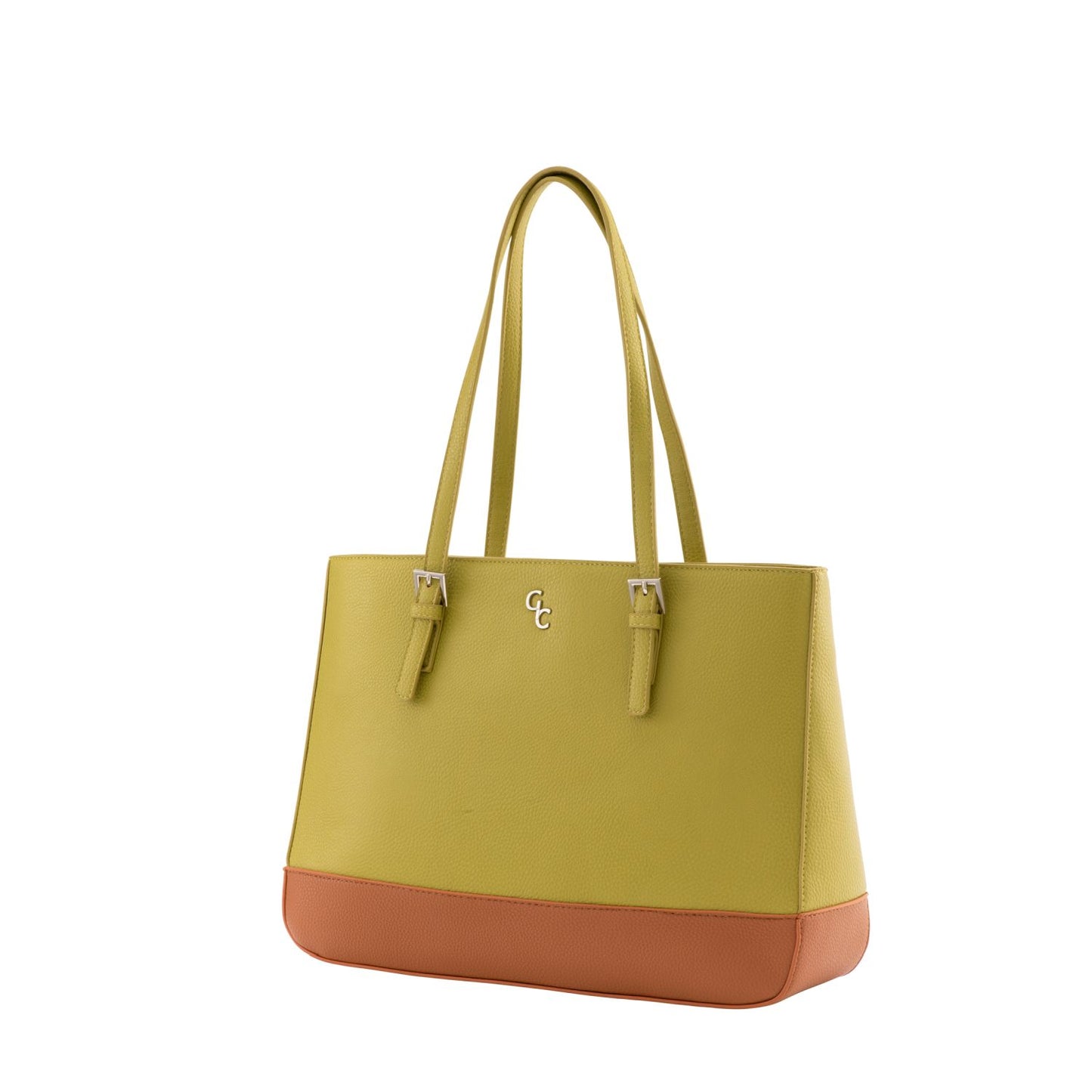 Galway Irish Crystal Handbags - Large Two Tone Tote Bag, 15”x 4.7”x 11”, Lime/Tan