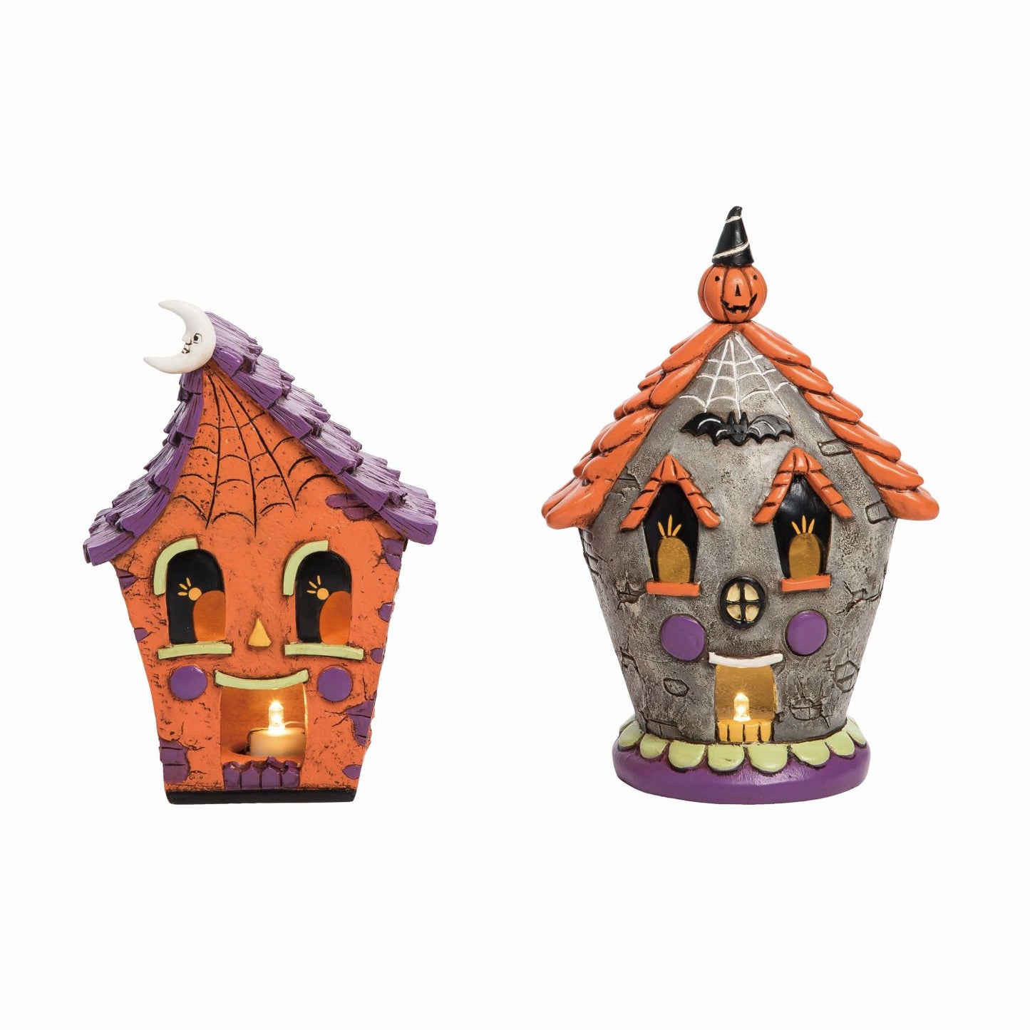 Transpac Large Resin Light Up Happy Haunted House, Set Of 2, Assortment