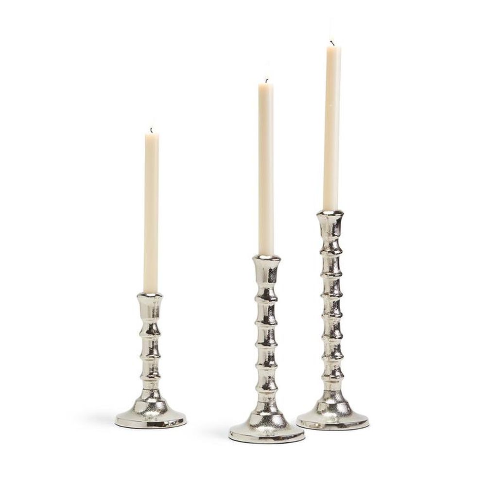 Two's Company Tozai Set of 3 Silver Bamboo Taper Candle Holders