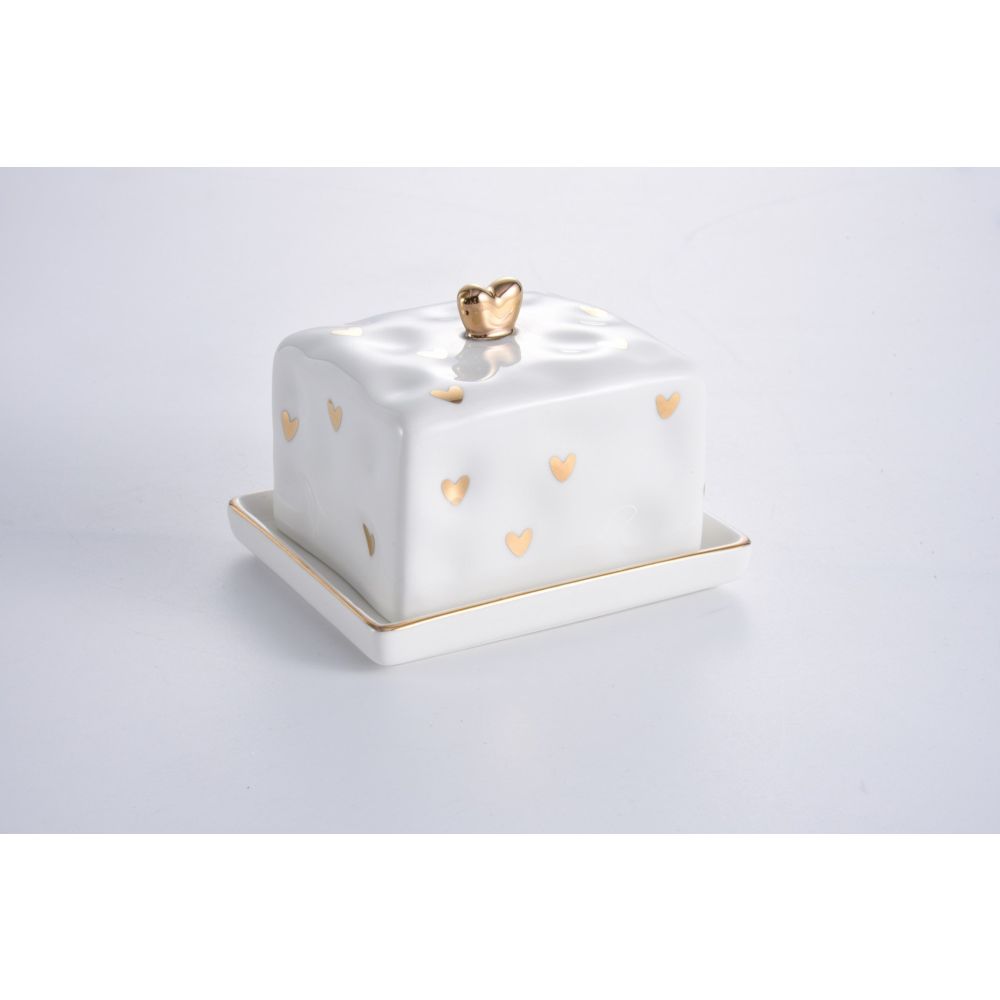 Pampa Bay Heart to Heart Covered Butter Dish, White, Porcelain, 3.5 x 4.25