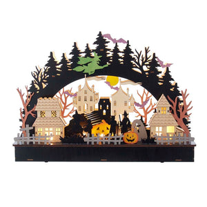 Kurt Adler 12.5" Battery-Operated Lighted Wooden Halloween Village Tablepiece