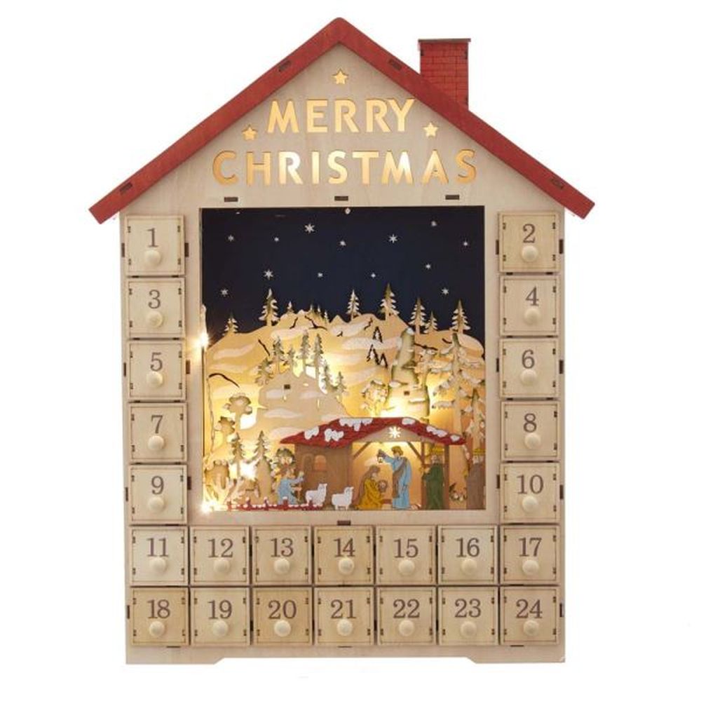 Kurt Adler 19" Battery Operated Lit Advent Calendar House with Nativity