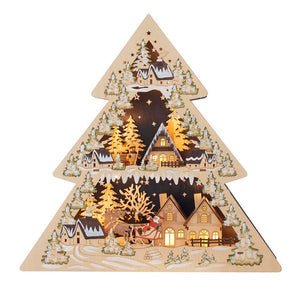 Kurt Adler 17" Battery-Operated LED Tree Shaped Village Table Piece, Brown, Wood