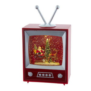 Kurt Adler 8.5" Battery-Operated Santa And Sleigh Water Lantern Television, Red