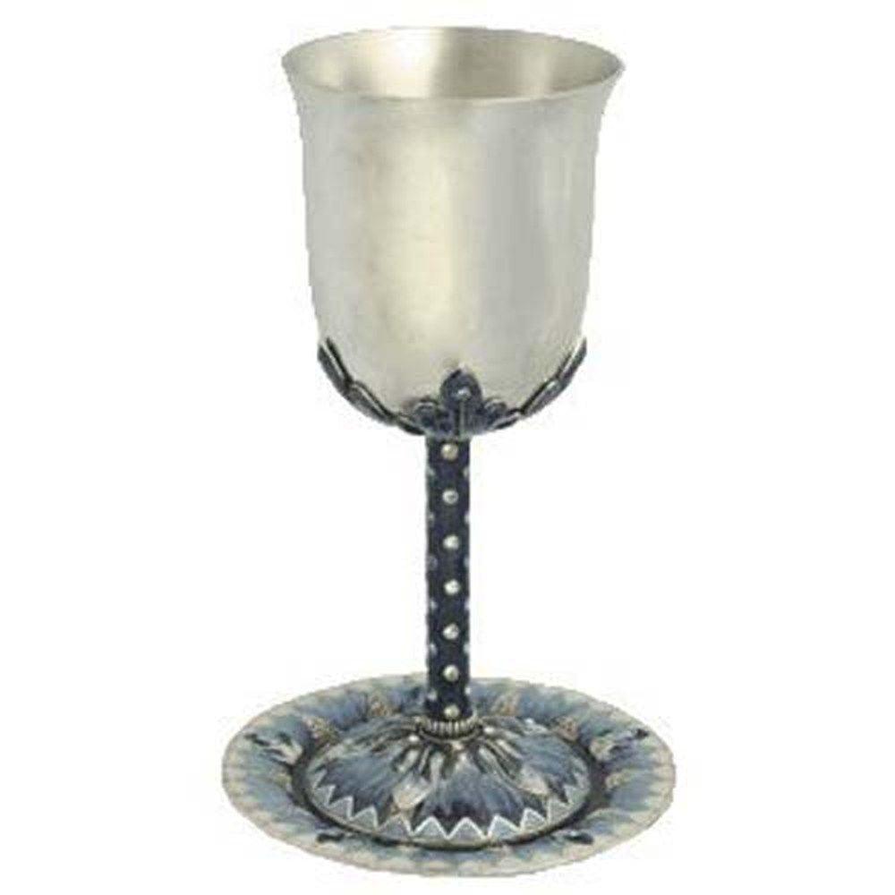 6.25" Hand Painted Zigzag Border Kiddush Cup by Quest Collection