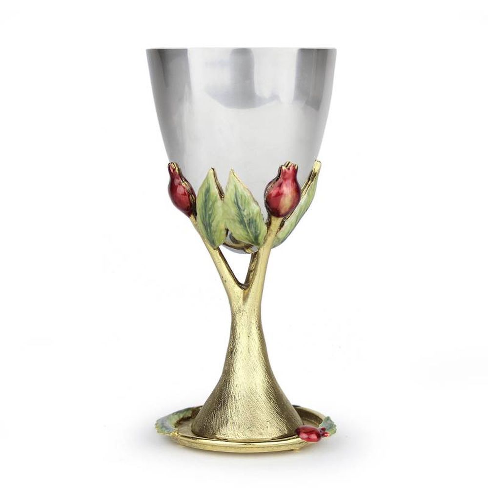 Quest Collection Pomegranate Kiddush Cup & Tray Gold