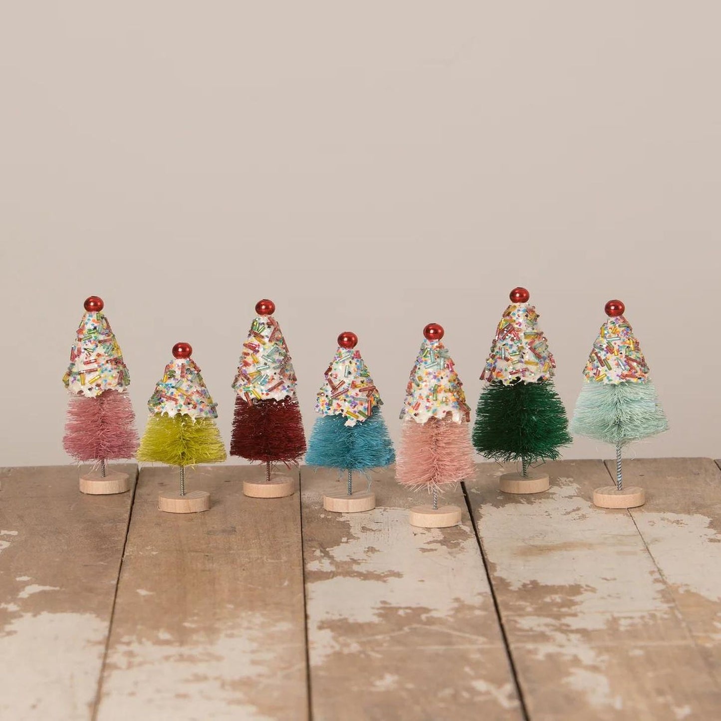 Bethany Lowe Christmas Mini Cupcake Trees, Set Of 7