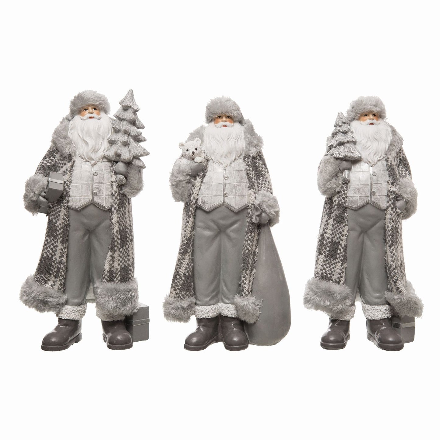 Transpac Resin Plaid Coat Santa, Set Of 3, Assortment