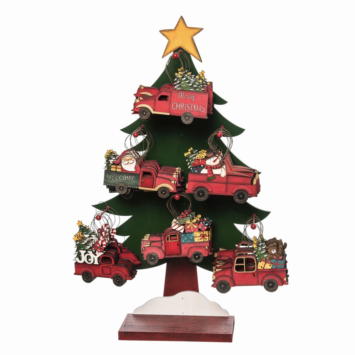 Transpac Plywood Truck Ornaments With Tree Display, Set Of 48