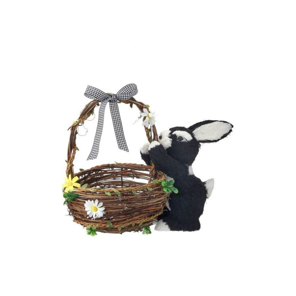 Regency International Bunny with Twig Floral Basket and Bow Figurine, 11 inches