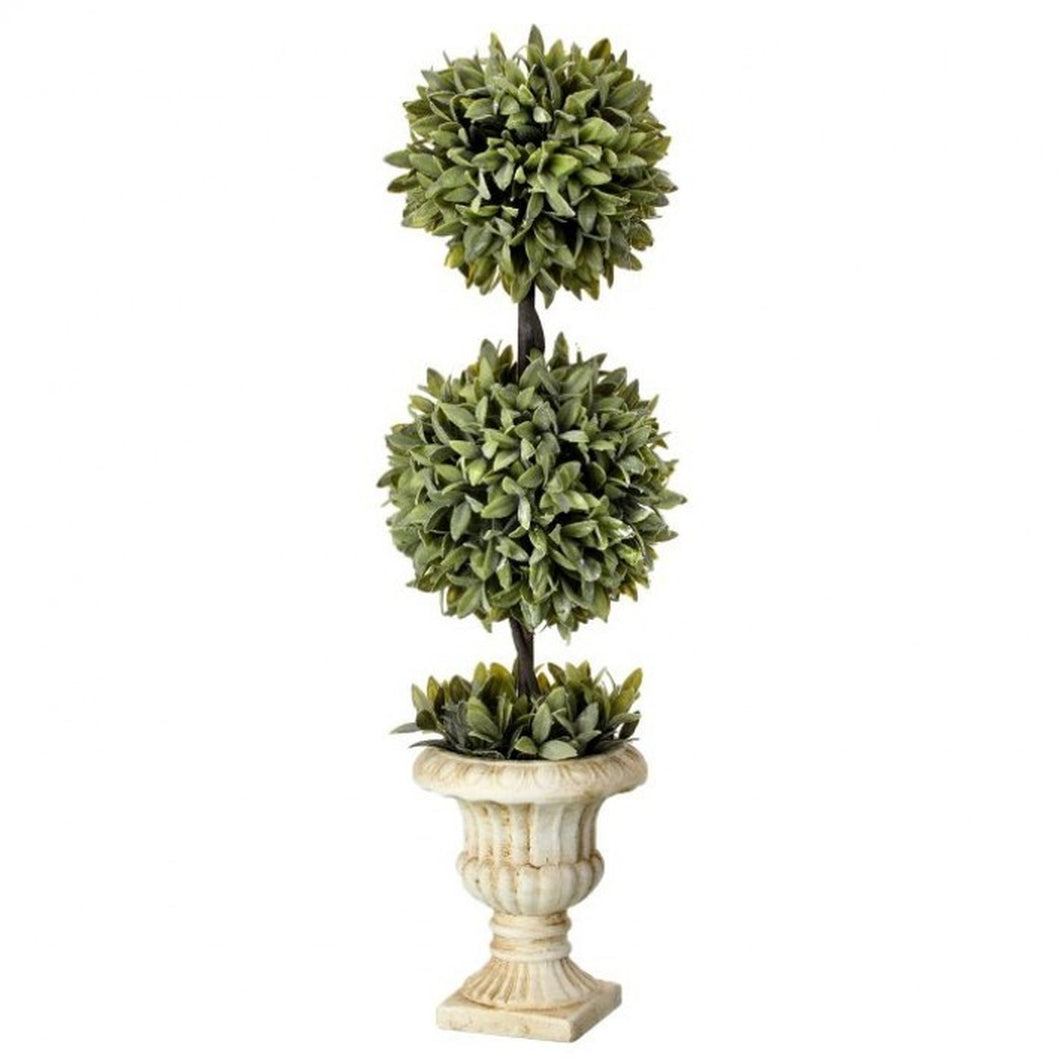 Regency International Potted Plastic  Flocked Sage Double Ball Topiary 26