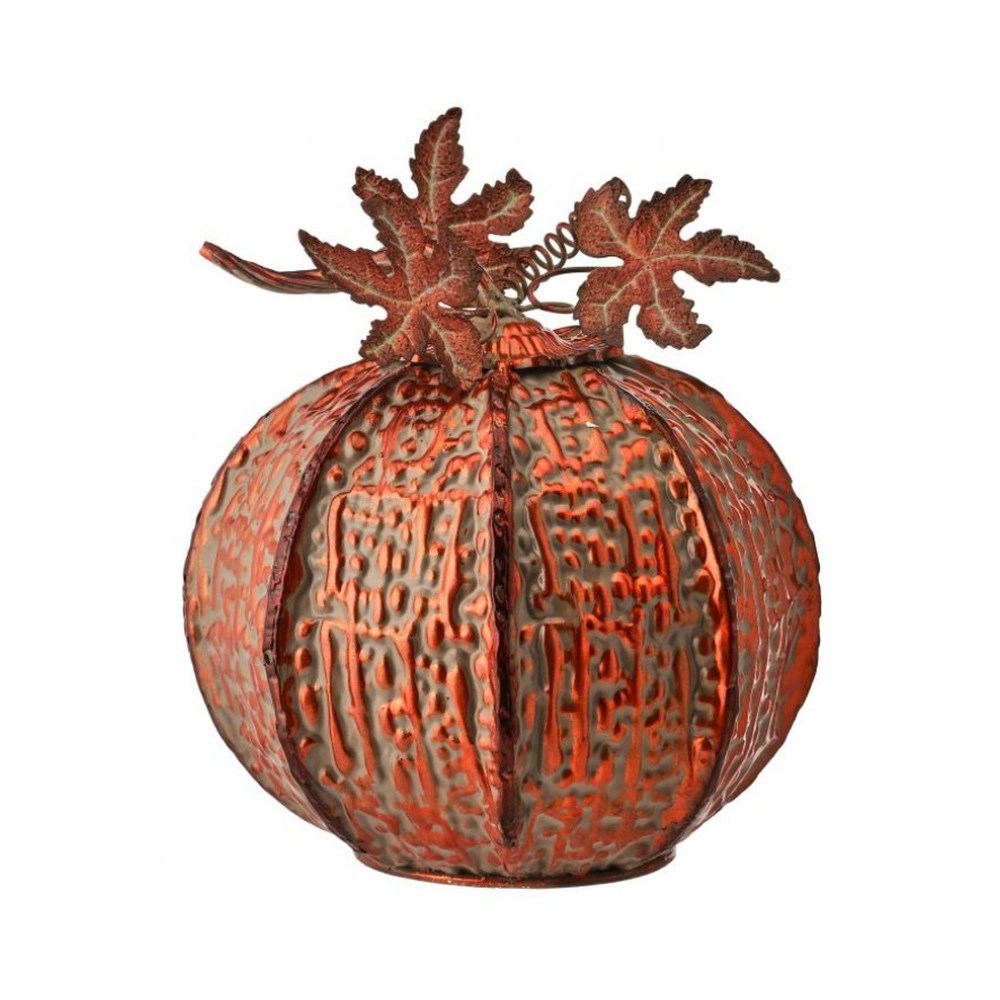 Regency International Pumpkin with Vine and Leaves Figurine, 8 inches, Copper