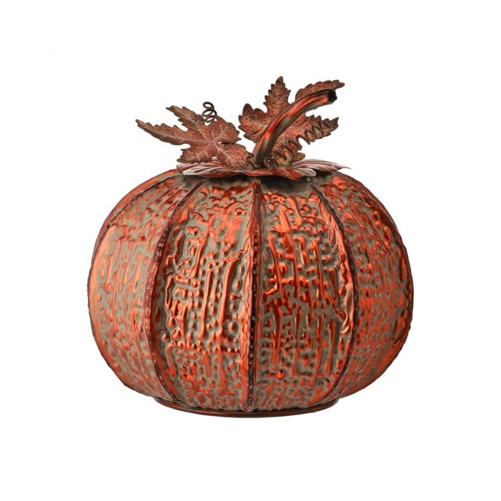 Regency International Pumpkin with Vine and Leaves Figurine, 12 inches, Copper
