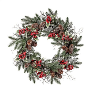 Regency International 24" Ice/Sequin Pine Waterproof Berry Holly Wreath