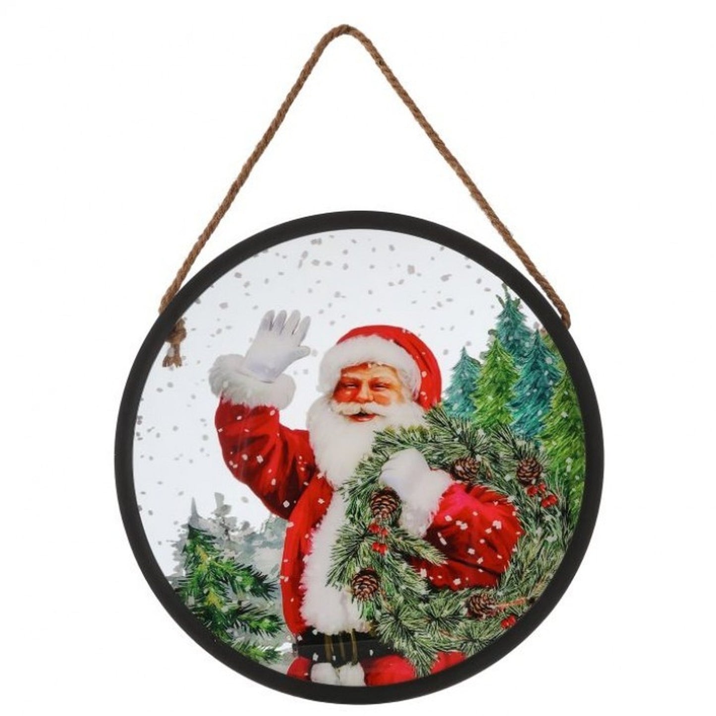 Regency International 16" Round Acrylic Santa with Wreath Print