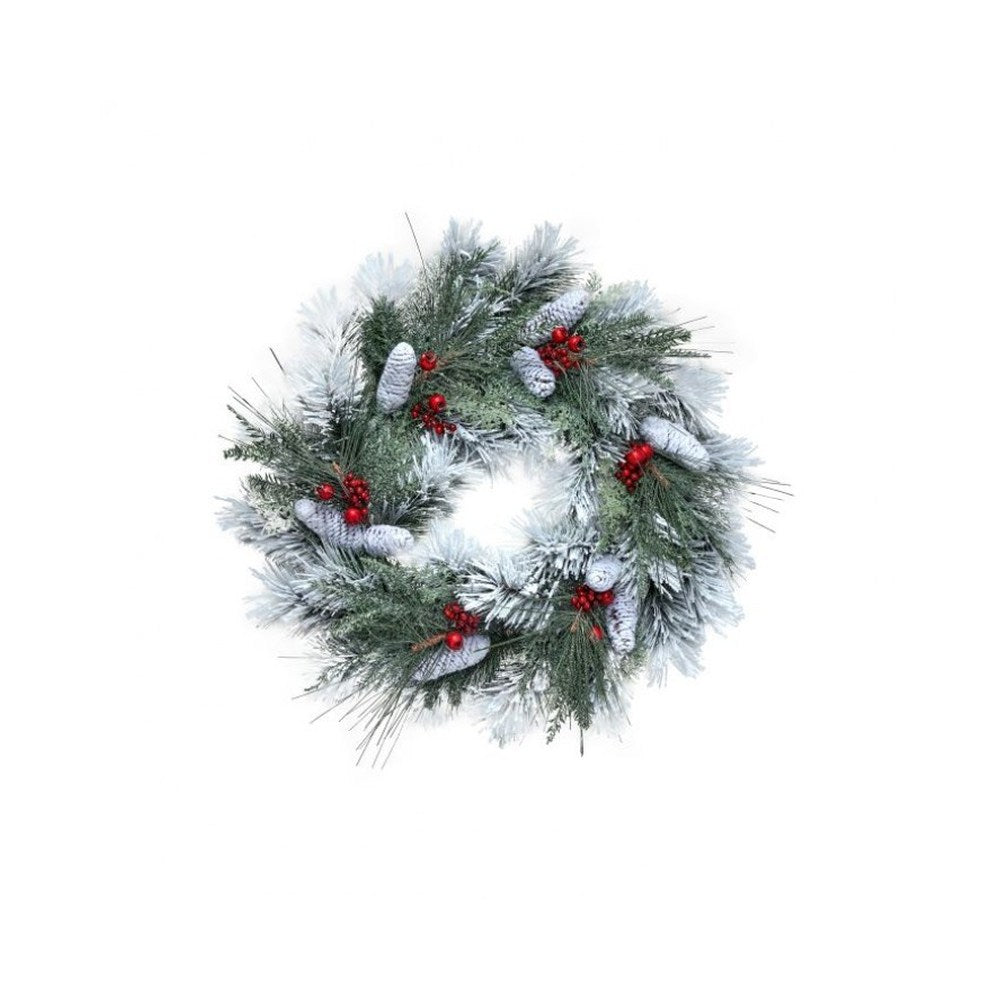 Regency International Faux Frost Pine, Cone, Fresh Berry Wreath, 30 inches