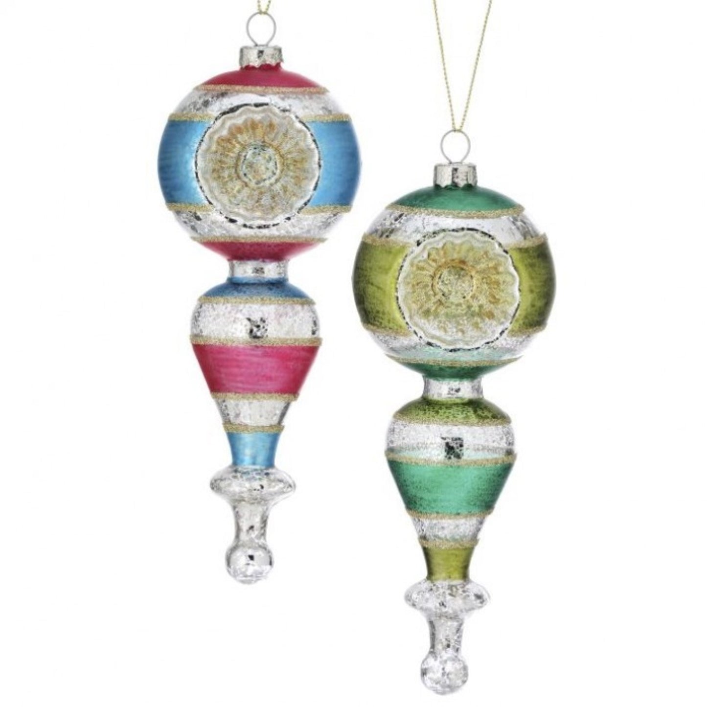 Regency 8" Mercury Glass Reflector Finial Ornament Set of 2, Assortment