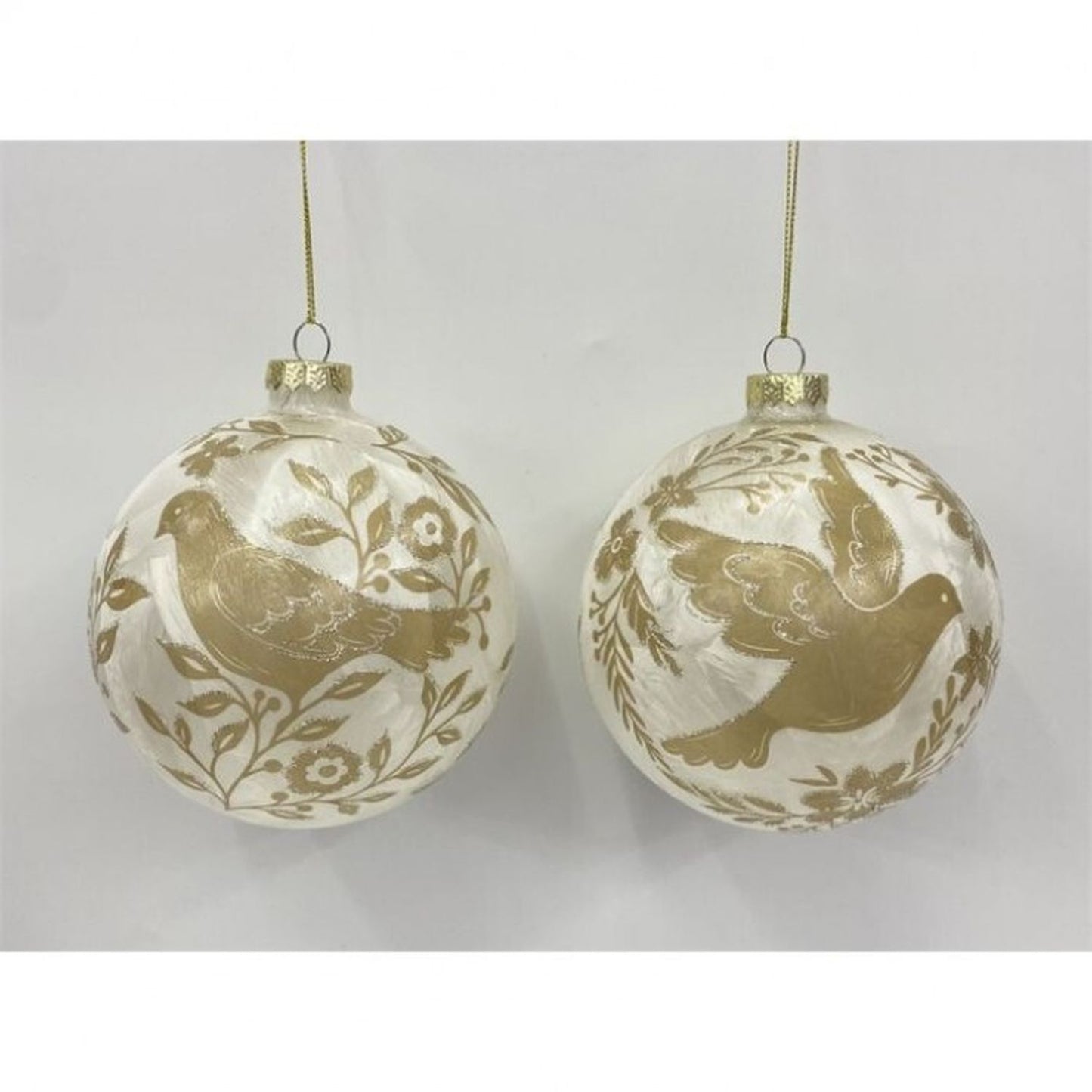Regency International 5" Glass Gilded Dove Ball Ornament, Set of 2, Assortment