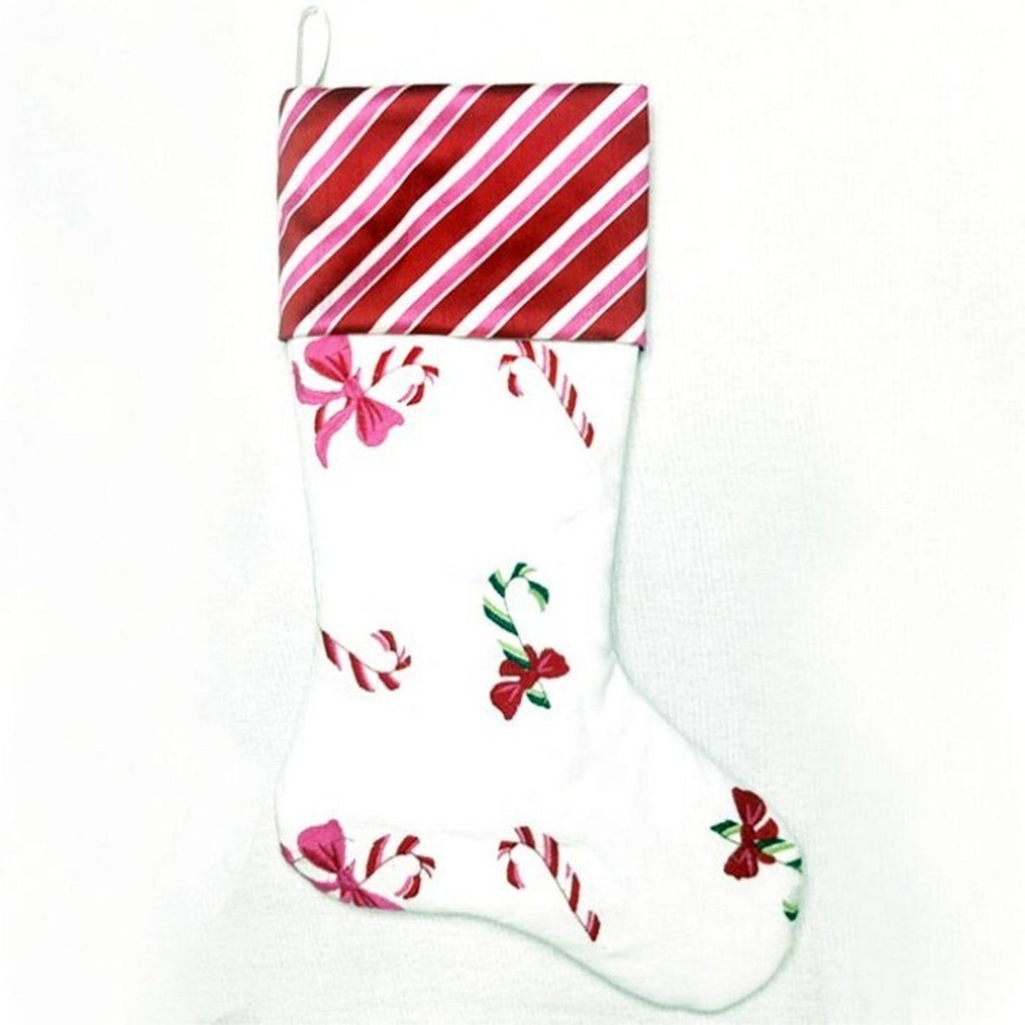 Regency International 20" Canvas Embroidered Pastel Candy Cane Stocking